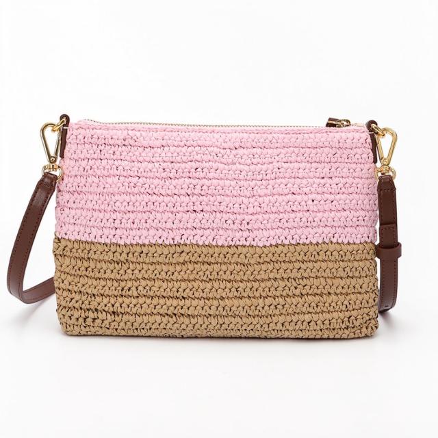 マルニ／MARNI PAPER RAFFIA SEASIDE POUCH・ペーパーラフィア製 シーサイドポーチ ショルダーバッグ・ロゴ入り・ポシェット・ポーチ PHMO0046U0 P9110 ZP200／ローズピンク×ポンペイレッド×キャロットオレンジ[返品OK]★クーポン5%OFF_4