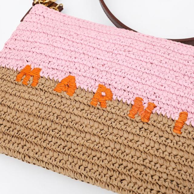マルニ／MARNI PAPER RAFFIA SEASIDE POUCH・ペーパーラフィア製 シーサイドポーチ ショルダーバッグ・ロゴ入り・ポシェット・ポーチ PHMO0046U0 P9110 ZP200／ローズピンク×ポンペイレッド×キャロットオレンジ[返品OK]★クーポン5%OFF_6