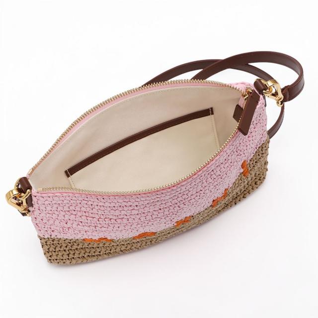 マルニ／MARNI PAPER RAFFIA SEASIDE POUCH・ペーパーラフィア製 シーサイドポーチ ショルダーバッグ・ロゴ入り・ポシェット・ポーチ PHMO0046U0 P9110 ZP200／ローズピンク×ポンペイレッド×キャロットオレンジ[返品OK]★クーポン5%OFF_9