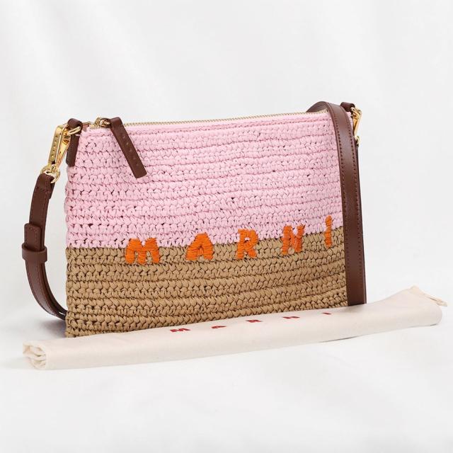 マルニ／MARNI PAPER RAFFIA SEASIDE POUCH・ペーパーラフィア製 シーサイドポーチ ショルダーバッグ・ロゴ入り・ポシェット・ポーチ PHMO0046U0 P9110 ZP200／ローズピンク×ポンペイレッド×キャロットオレンジ[返品OK]★クーポン5%OFF_10