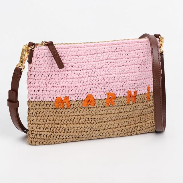 マルニ／MARNI PAPER RAFFIA SEASIDE POUCH・ペーパーラフィア製 シーサイドポーチ ショルダーバッグ・ロゴ入り・ポシェット・ポーチ PHMO0046U0 P9110 ZP200／ローズピンク×ポンペイレッド×キャロットオレンジ[返品OK]★クーポン5%OFF_2