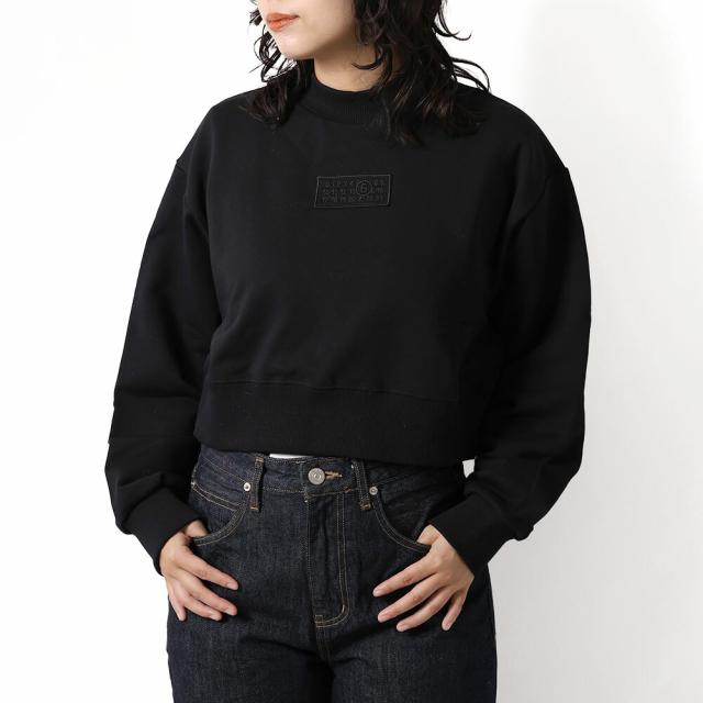 【タイムセール＆クーポン5%OFF】エムエムシックスキッズ・メゾンマルジェラ／MM6 KID'S・MAISON MARGIELA　レディース　プルオーバー・スウェットシャツ・トレーナー・ナンバリングロゴ・刺繍パッチ・長袖(ブラック) M60904 MM04H M6900／12Y・14Y／BLACK[返品OK]