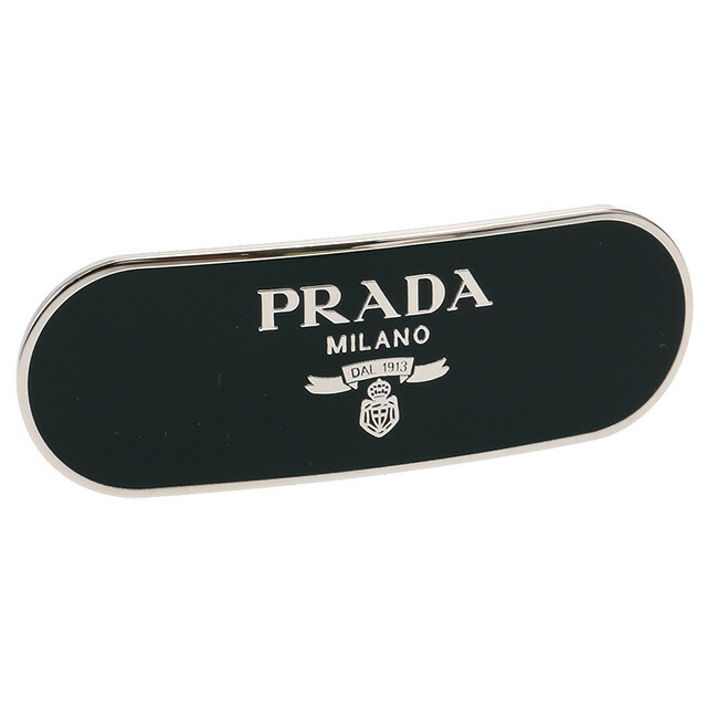 【クーポン5%OFF】プラダ／PRADA メタル ヘアクリップメタルロゴデザインヘアクリップ・バレッタ(ブラック) 1IF022 ACCIAIO+SMALT(2BA6)NERO