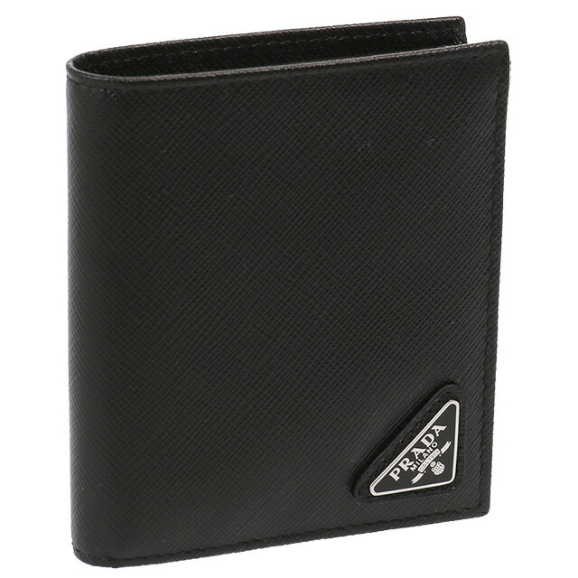 【クーポン5%OFF】プラダ／PRADA エナメルスモールトライアングルロゴ・型押しレザー・2つ折り財布・小財布(ブラック) 2MO004 SAFFIANO TRIANG(QHH)NERO[返品無料]