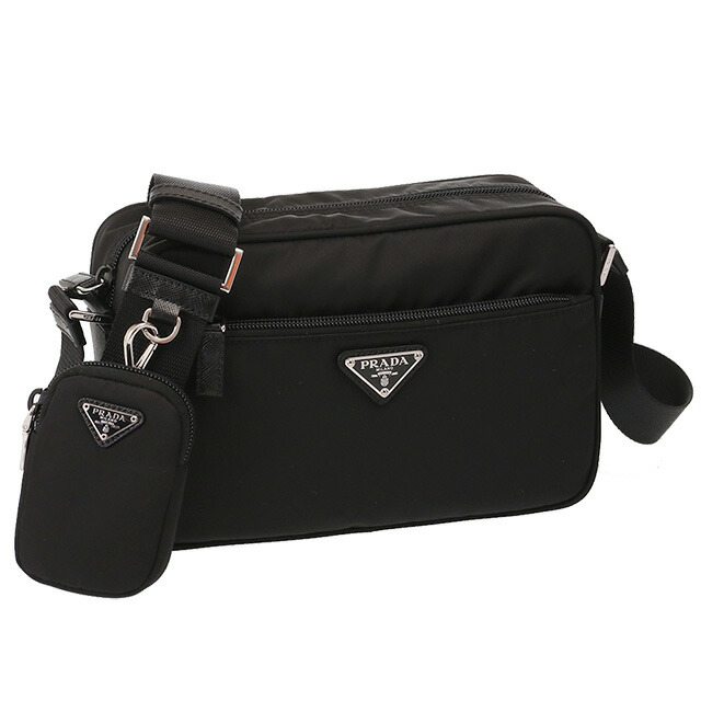 【クーポン5%OFF】プラダ／PRADA ”Re-Nylon ショルダーバッグ”取り外し可能ミニポーチ付き・斜め掛けショルダーバッグ(ブラック) 1BC167 VELA(RV44 V B1M)NERO