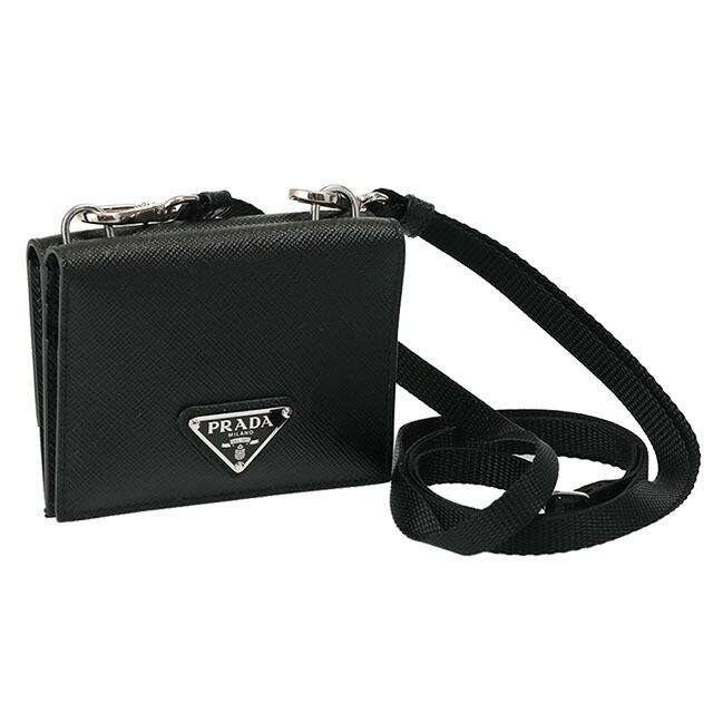 【クーポン5%OFF】プラダ／PRADA  サフィアーノレザー ネックストラップ付カードケース トライアングルロゴ・ケース付きカードケース(ブラック) 2MR035 SAFFIANO TRIANG (QHH)NERO[返品無料]