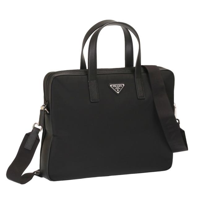 【クーポン5%OFF】プラダ／PRADA リサイクルナイロン×型押しレザー・2WAYメンズ・スリムブリーフケース・ビジネスバッグ(ブラック) 2VE368 Re Nylon xSAFFIANO(2DMH V_XOM)NERO[返品無料]