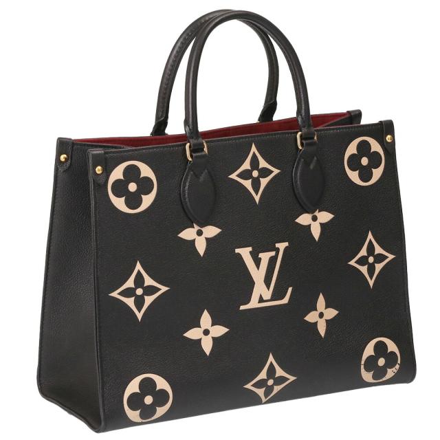 【タイムセール&クーポン5%OFF】ルイ・ヴィトン／LOUIS VUITTON オンザゴーMM トートバッグ バイカラー モノグラム･アンプラント レザー(ブラック×ベージュ) M45495／BICOLOR MONOGRAM GIANT／[中古][中古品-非常に良い／A][返品無料]