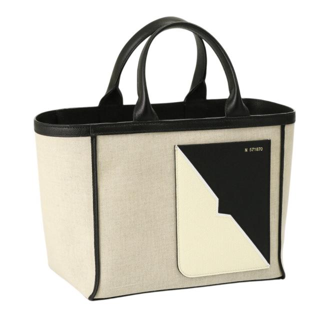 【タイムセール&クーポン5%OFF】ヴァレクストラ／VALEXTRA SHOPPING MINIショッピングミニ ニューキャンバス×レザーハンドバッグ(ベージュ×ブラック×オフホワイト) WBNL0032372 I9999 MSNNWW／SABBIA*NERO*PERGAMENA[返品無料]