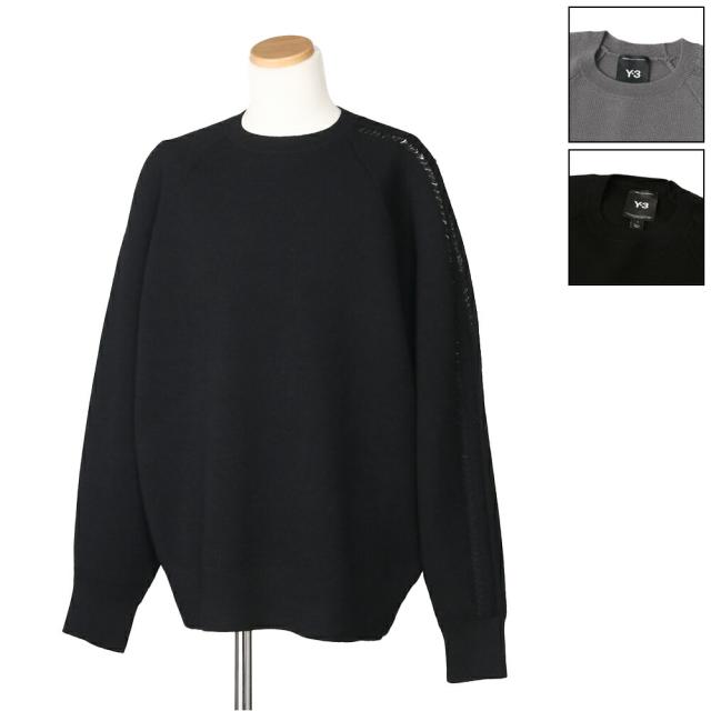 【クーポン5%OFF】アディダス・ワイスリー／ADIDAS・Y-3 3S KNIT CREW・3Sニットクルーメンズ・レディース・ニット・オーバーサイズ・ウールナイロン(ブラック・グレー) IW7483・JD9842[返品無料]