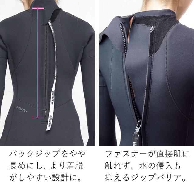 フルスーツ 5×4mm ウェットスーツ レディース ロングファスナー 手足首ファスナー付 ストレッチ ジャージ 着脱性 保温 サーフィン SUP ダイビング シュノーケリング ヘレイワホ HeleiWaho CLASSICシリーズ 海水浴 ビーチアイテム 海遊び