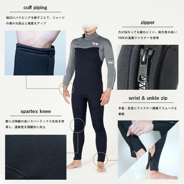 フルスーツ 3mm ウェットスーツ メンズ 両面ジャージ 手足首ファスナー付 耐久性 着脱性 日本人サイズ サーフィン SUP ダイビング シュノーケリング ヘレイワホ HeleiWaho ToughLineシリーズ 海水浴 ビーチアイテム 海遊び