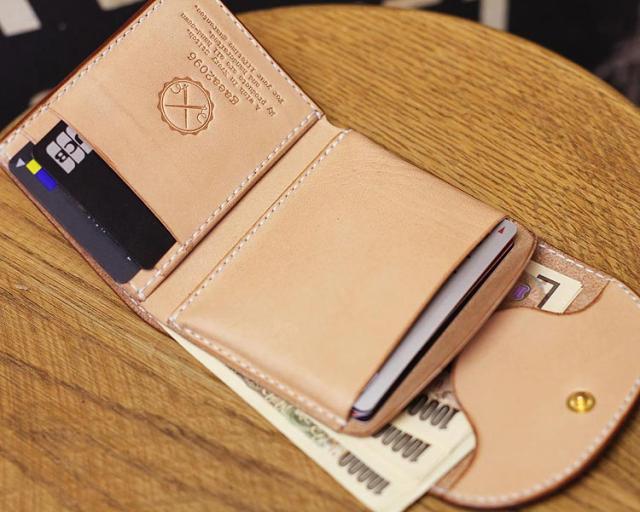 小さい財布 三つ折り財布 栃木レザー ヌメ革 ミニ財布 ヌメ革財布 オーダーメイド コンパクト コインレス ガイア2096_4