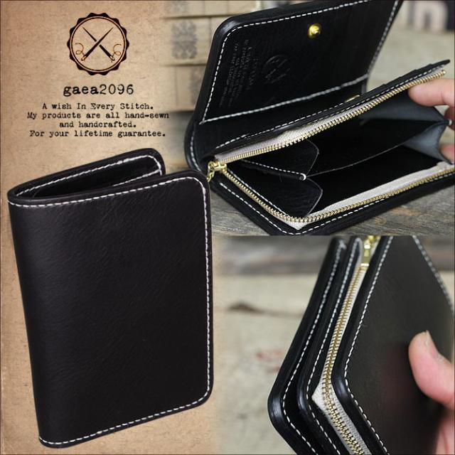イタリアンレザー New York 二つ折り 本革財布 ミドルウォレット 革財布 メンズ ミドル財布 手縫い 職人 手作り ファスナー小銭入れ ガイア2096