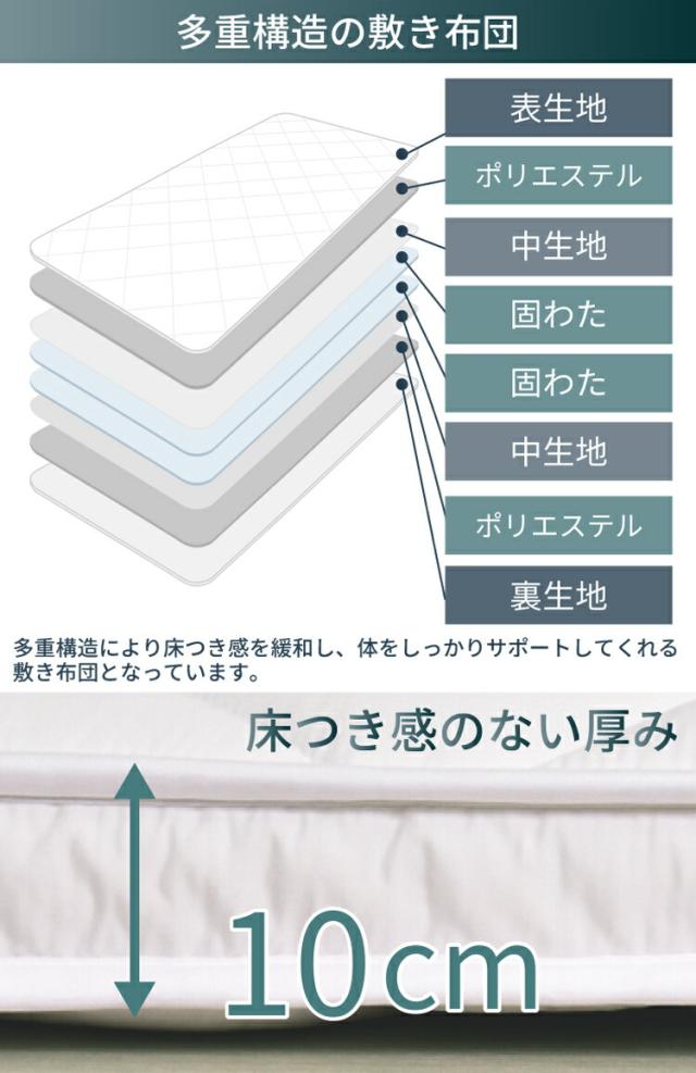 4層敷布団 シングル マチ付き 抗菌防臭 防ダニ 100×210cm 厚み 10cm 合繊 敷き布団 固綿 無地 4層 敷ふとん マットレス 清潔 ほこりの出にくい ポリエステル 送料無料 ベッド 床 畳 フローリング さらさら ボリューム_5
