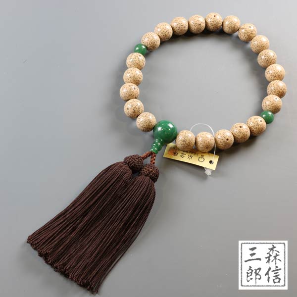 数珠 男性用 星月菩提樹 22玉 アベンチュリン仕立て 正絹房 (房色・茶) 略式数珠 (京念珠 念誦 門徒 葬式 法事 フォーマル 記念品 葬式 葬儀 法要 法事 墓参 お盆 新盆 )