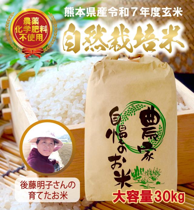 【無農薬・無化学肥料・除草剤不使用】 玄米 令和7年度米 コシヒカリ 30kg 熊本県産 阿蘇山麓の後藤明子自然栽培農園 自然栽培米 複数原料米(ブレンド米）ではなくて コシヒカリのみの単一原料米 精米改良剤(プラスチック米)一切不使用 なので安心して食べられる_1