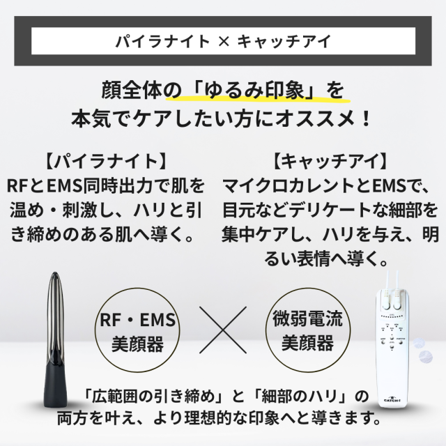 【エステ級のハリケアを、自宅で本気で。】パイラナイト×CATCH-i（キャッチアイ）２点セット　中古品　ハリ　引き締め　リフトケア　エイジングケア　自宅エステ　本格ケア　表情筋　美顔器