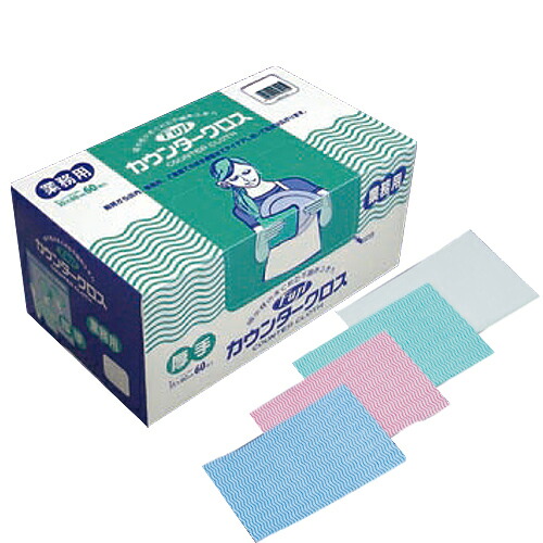 「即日発送」「不織布ふきん」業務用 フジ カウンタークロス (FUJI COUNTER CLOTH) 厚手 (35x60cm) 60枚入 x4箱セット (ホワイト･ピンク･ブルー･グリーンから選択)_1