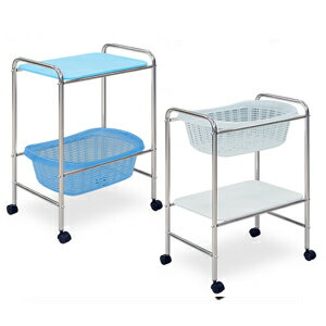 高田ベッド製作所 S型レザー棚付脱衣カゴ(ブルー、ホワイト) - 備品「送料無料」