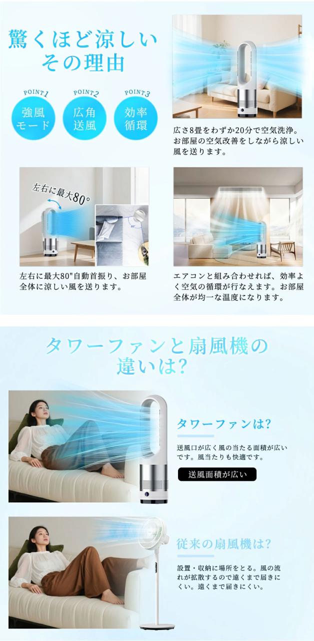 冷暖扇風機 タワーファン 空気清浄MAXセラミックヒーター ヒーター 羽 