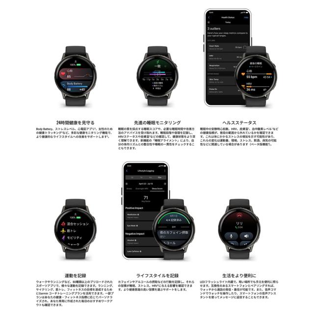 ガーミン GARMIN Venu 4 45mm ヴェニュー4 45mm フィットネス GPS スマートウォッチ 腕時計 メンズ レディース 010-03014-30 Slate/Black