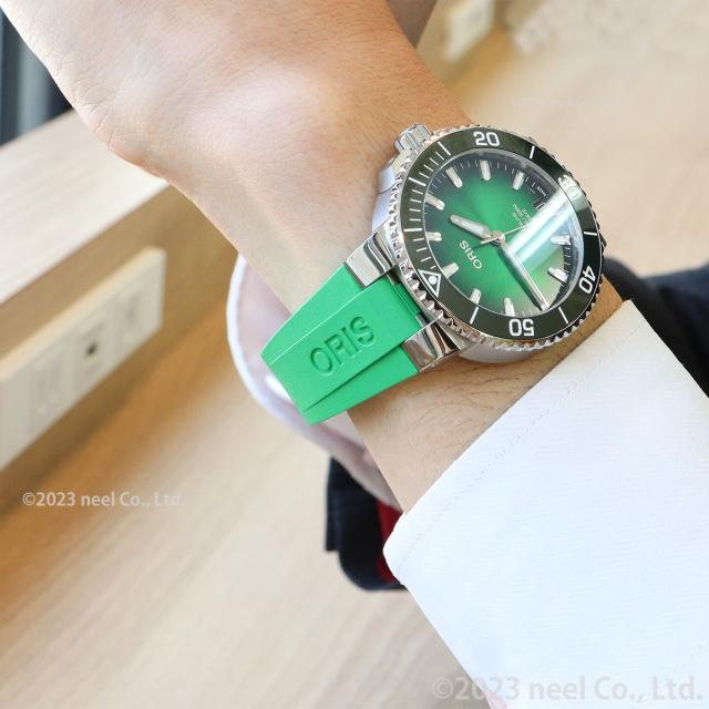 オリス ORIS アクイスデイト キャリバー400 41.5mm用 グリーンラバーストラップ 替えバンド メンズ 07 4 22 77FC_10
