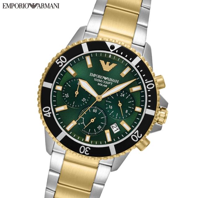 エンポリオアルマーニ EMPORIO ARMANI 腕時計 メンズ ワールドエクスプローラー ソーラーパワー クロノグラフウォッチ ツートン ステンレススチール AR11695
