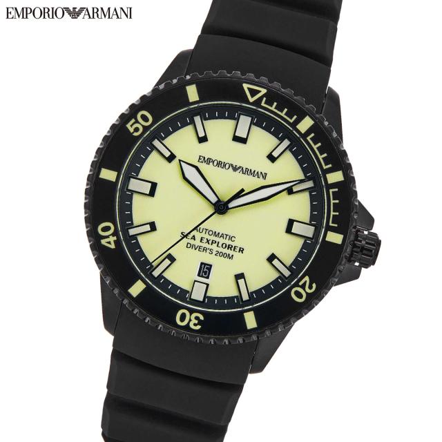 エンポリオアルマーニ EMPORIO ARMANI 腕時計 メンズ 自動巻き ダイバーズ オートマティック SEA EXPLORER ブラック ステンレススチールウォッチ AR60085