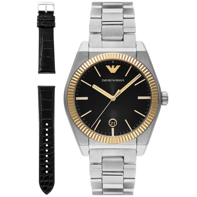 エンポリオアルマーニ EMPORIO ARMANI 腕時計 メンズ 三針デイト ステンレススチールウォッチ＆レザーストラップセット AR80077SET_1