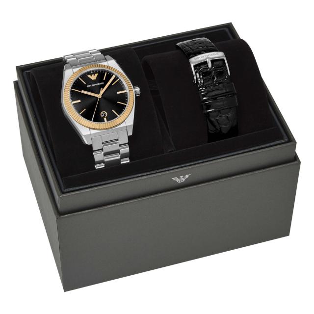 エンポリオアルマーニ EMPORIO ARMANI 腕時計 メンズ 三針デイト ステンレススチールウォッチ＆レザーストラップセット AR80077SET_9
