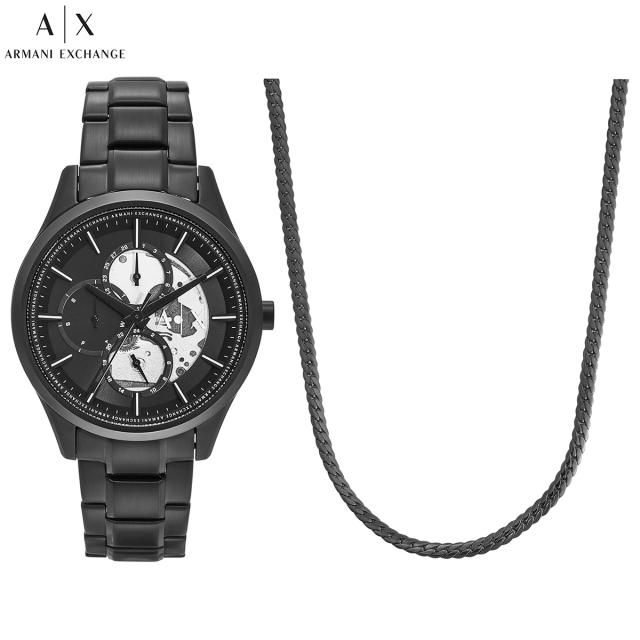 A|X アルマーニ エクスチェンジ ARMANI EXCHANGE 腕時計 メンズ マルチファンクション ブラック ステンレススチールウォッチ＆ネックレスセット AX7160SET 27,638円