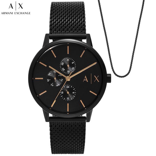 A|X アルマーニ エクスチェンジ ARMANI EXCHANGE 腕時計 メンズ マルチファンクション ブラック ステンレススチールウォッチ＆ネックレスセット AX7162SET