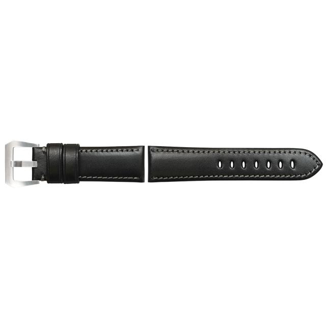 エミッタ Emitta 腕時計 替えバンド ベルト メンズ エコラックス カーフ 24mm ブラック/シルバー 時計 時計バンド 時計ベルト 革 牛革_1