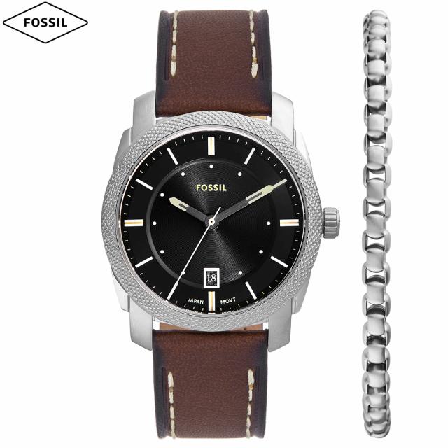 フォッシル FOSSIL 腕時計 メンズ MACHINE 三針デイト ブラウン レザー ウォッチ＆ブレスレットセット FS6081SET