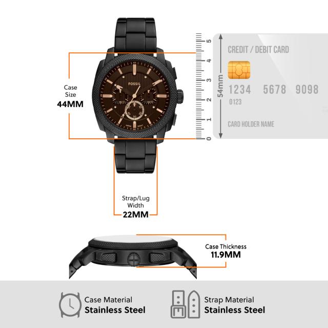 フォッシル FOSSIL 腕時計 メンズ MACHINE クロノグラフ ブラック ステンレススチールウォッチ FS6097_7