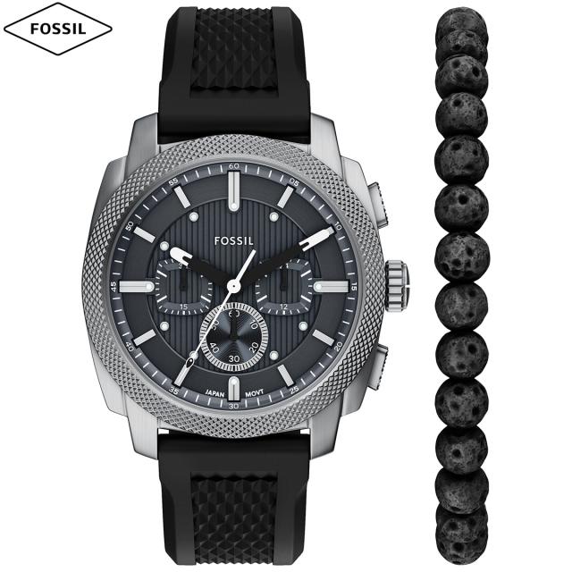 フォッシル FOSSIL 腕時計 メンズ MACHINE クロノグラフ ブラック シリコンウォッチとブレスレットのセット FS6145SET