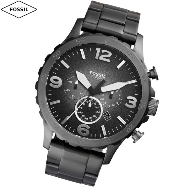 フォッシル FOSSIL 腕時計 メンズ NATE クロノグラフ スモーク ステンレススチールウォッチ JR1437