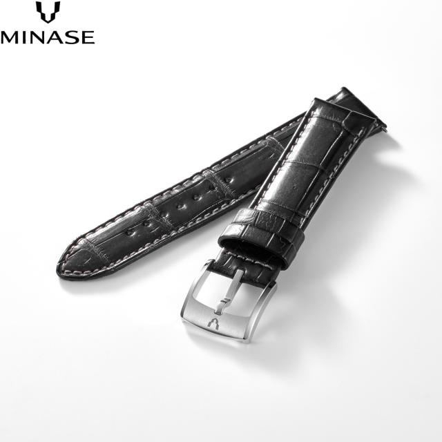 ミナセ MINASE 腕時計 替えバンド ベルト ストラップ メンズ MASTER CRAFT M3 マスタークラフト M3 クロコダイル ブラック M3M3-LBK
