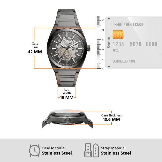 フォッシル FOSSIL 腕時計 メンズ 自動巻き EVERETT オートマティック スモーク ステンレススチールウォッチ ME3206_5