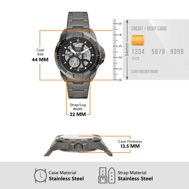 フォッシル FOSSIL 腕時計 メンズ 自動巻き BRONSON オートマティック スモーク ステンレススチールウォッチ ME3218_5
