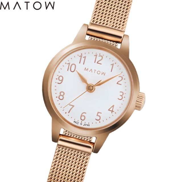 マトウ MATOW 腕時計 レディース Tsuki Collection 清月 せいげつ ラウンド ローズゴールド ホワイト メッシュ MW005006