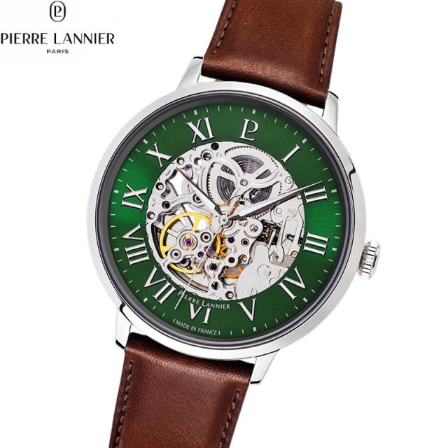 ピエールラニエ PIERRE LANNIER メンズ 腕時計 自動巻き オートマティック AUTOMATIC 42mm P323D174 ラウンド 革ベルト グリーン