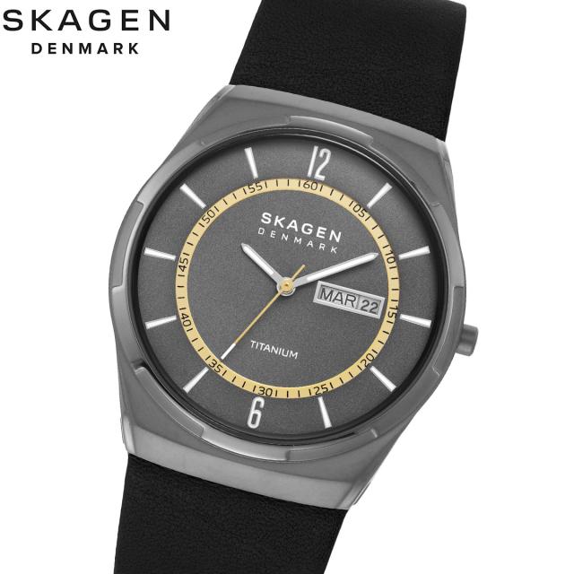 スカーゲン SKAGEN 腕時計 メンズ MELBYE TITANIUM 三針デイデイト ブラック レザーウォッチ SKW6907