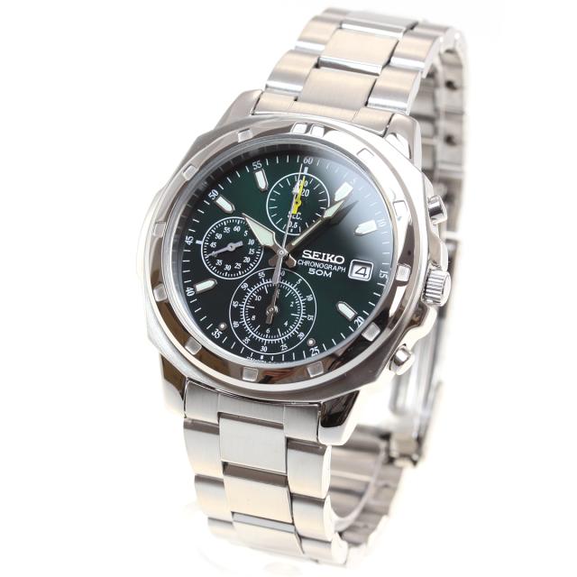 SEIKO クロノグラフ 時計 グリーン セイコー SEIKO 逆輸入 腕時計 50m防水 1/20クロノグラフ メタル