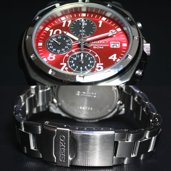 セイコー SEIKO逆輸入 腕時計 50M防水クロノグラフ メタリックレッド