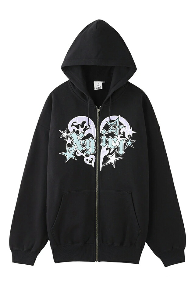 X-girl エックスガール 105253012004 TRIBAL HEART ZIP UP SWEAT HOODIE ジップパーカー BLACK 正規通販 レディース