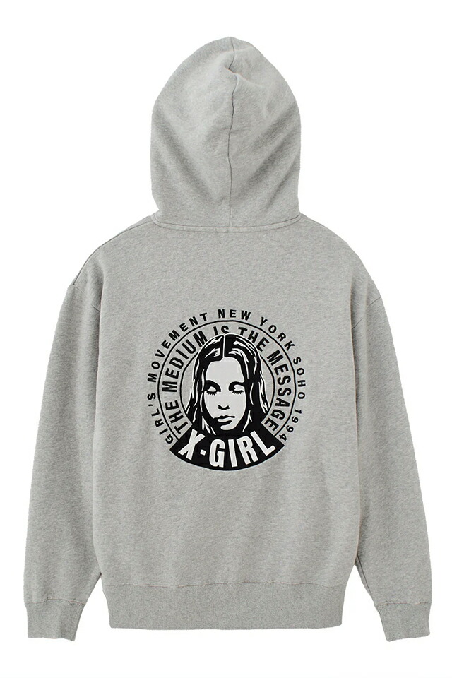 X-girl エックスガール 105261012016 CIRCLE MESSAGE AND FACE ZIP UP SWEAT HOODIE ジップパーカー ASH 正規通販 レディース_1