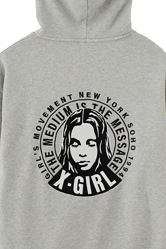 X-girl エックスガール 105261012016 CIRCLE MESSAGE AND FACE ZIP UP SWEAT HOODIE ジップパーカー ASH 正規通販 レディース_2