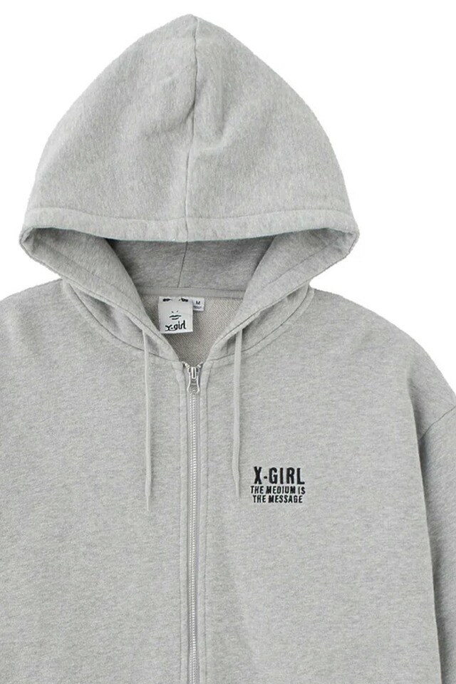 X-girl エックスガール 105261012016 CIRCLE MESSAGE AND FACE ZIP UP SWEAT HOODIE ジップパーカー ASH 正規通販 レディース_4